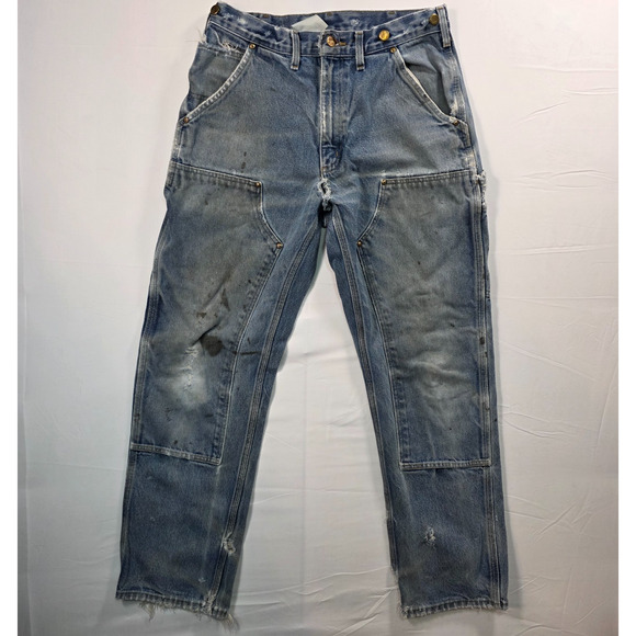 CARHARTT 100115 US Mens 31 x 31 Blue Rugged Flex Relaxed Logger Jeans DISTRESSED - Picture 1 of 13